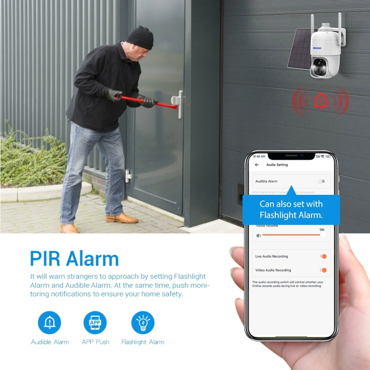ESCAM G24 3MP WiFi Smart Night Vision Two-way Voice Intercom Solar Camera Support Full HD AI Recognition PIR Alarm, G24 ESCAM G24 3MP WiFi Smart Night Vision Two-way Voice Intercom Solar Camera Support Full HD AI Recognition PIR Alarm, G24